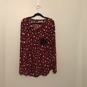 Perfectly Priscilla Maroon With Black and White Leopard Print Long Sleeve Blouse